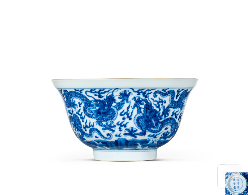 清康熙 青花云龙纹折沿碗